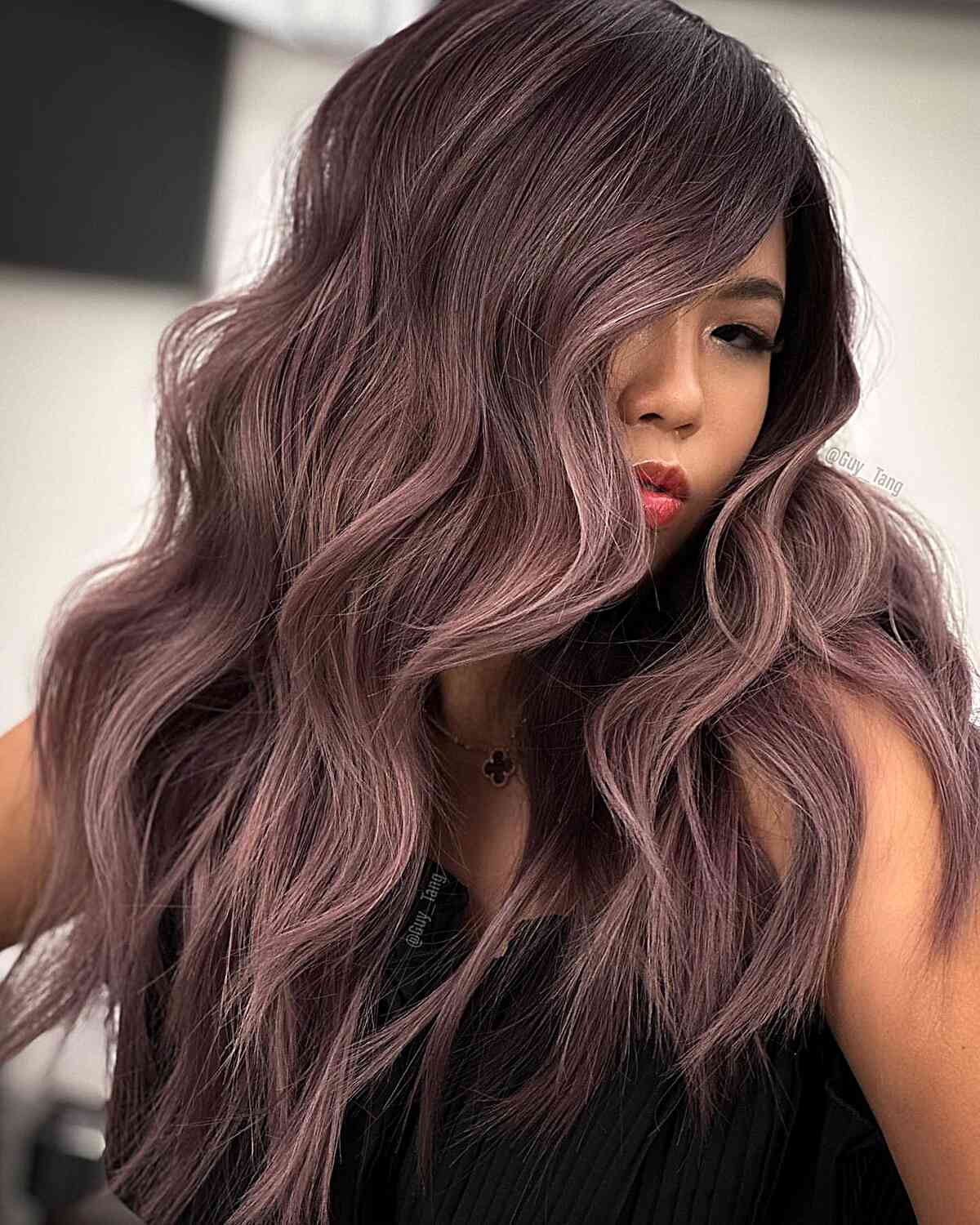 Dusty Lilac Hair Color Idea for long hair with waves
