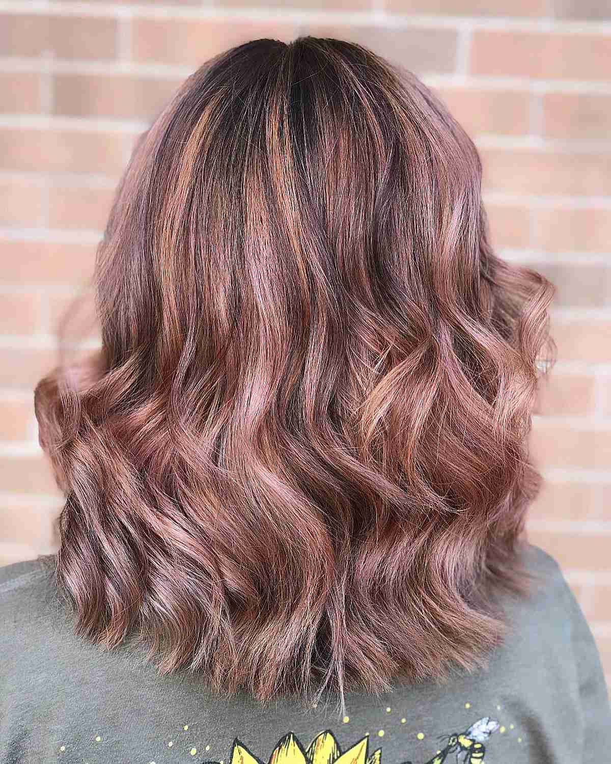 Dusty Rose Gold Balayage on Mid-Length Hair