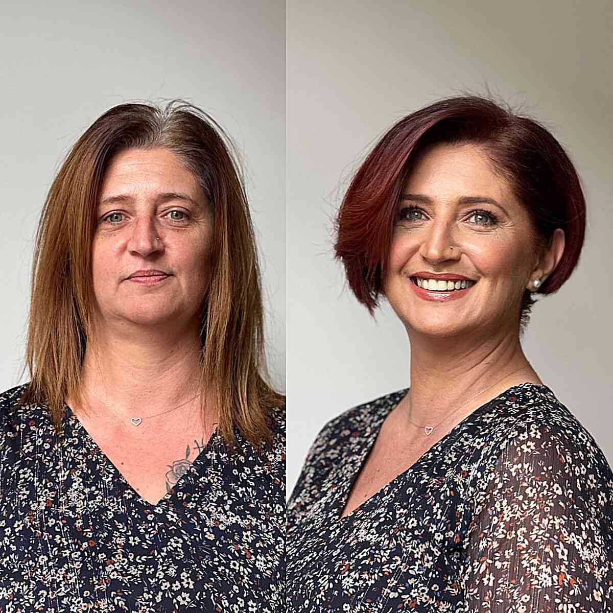 Ear-Length Asymmetrical Makeover with a side part for women over 30