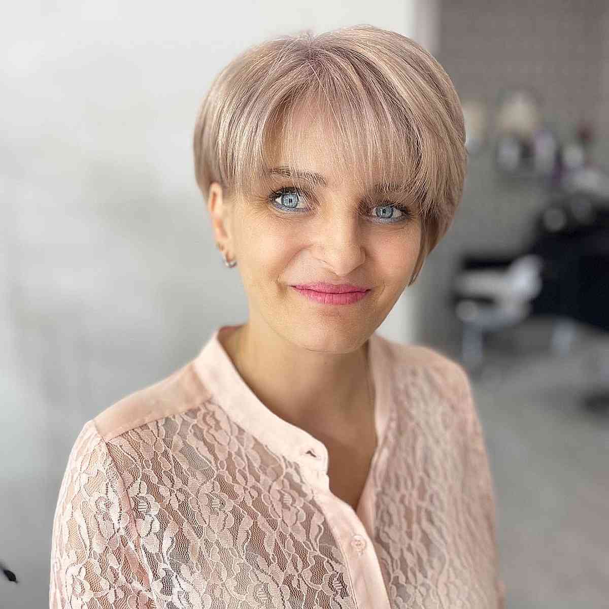 Ear Length Bob with Wispy Bangs for Women Over 40