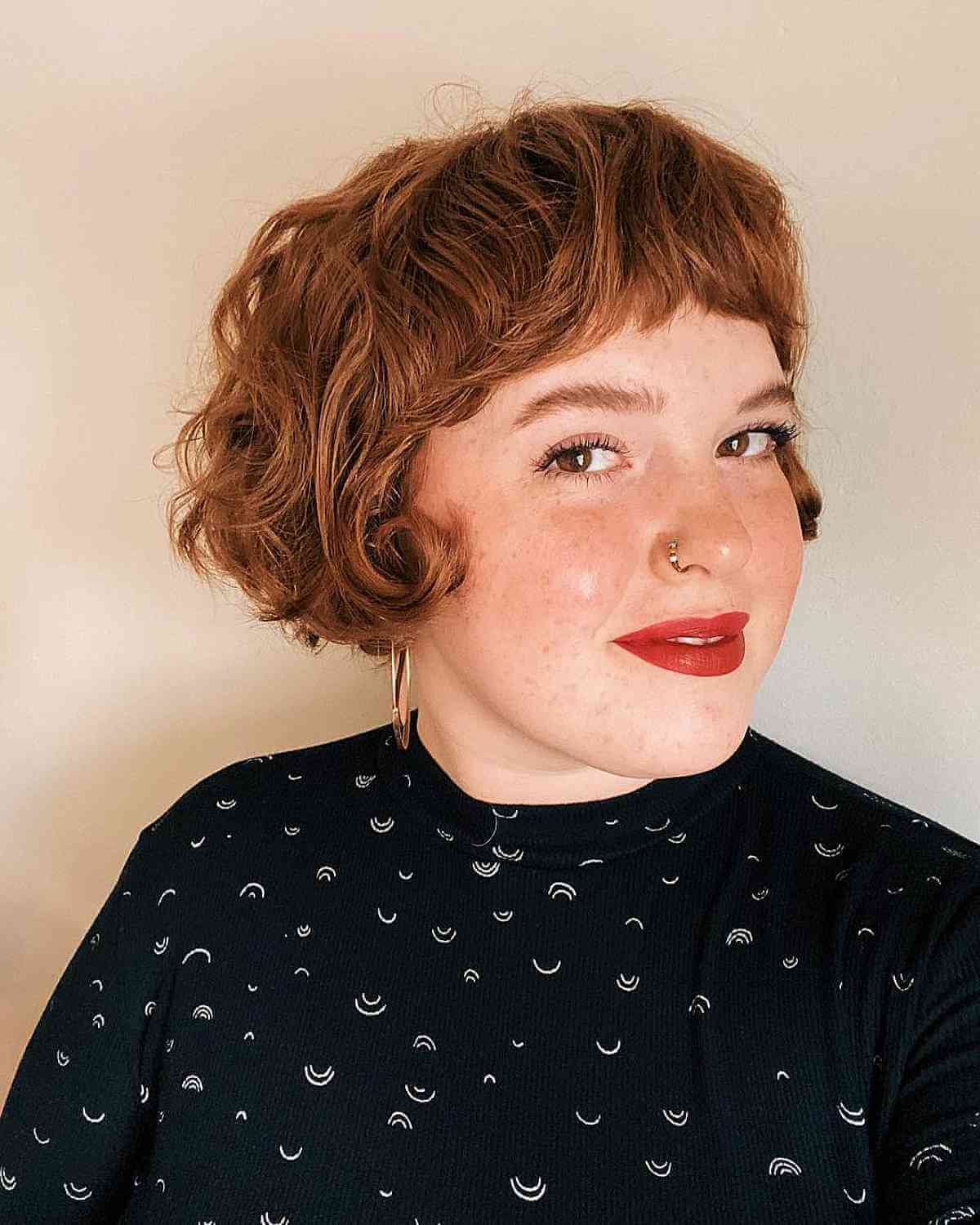 Ear-Length Curly French Bob for Round Faces