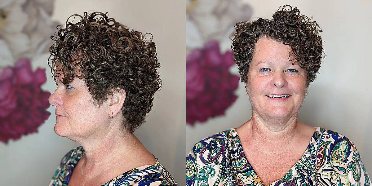 Ear-Length Curly Haircut for a Woman Over 50