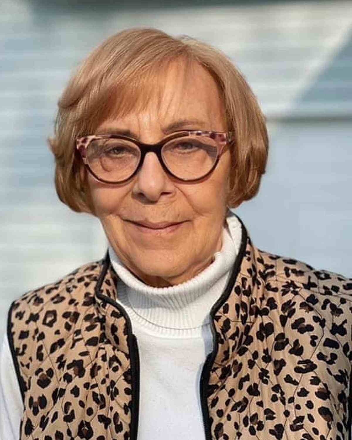 Ear-Length Soft Bob with Side-Swept Bangs for 60-Year-Olds with Glasses