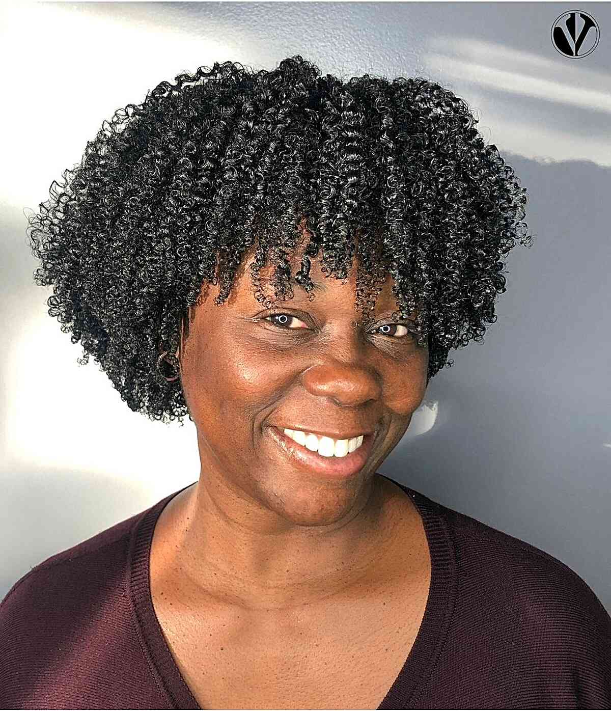 Ear-Length Curly Twist Out with Bangs for Older Ladies