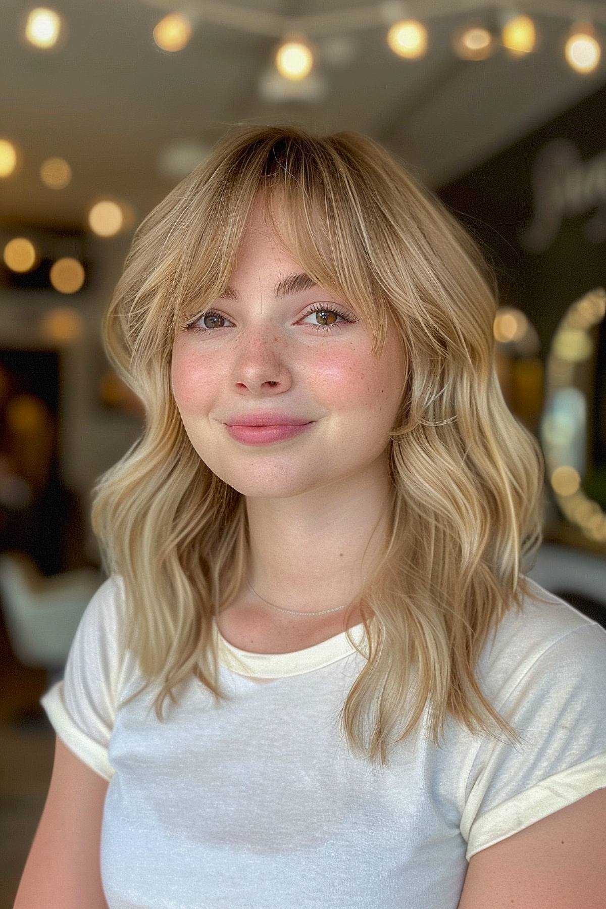 Easy wavy hairstyle with curtain bangs for thick hair