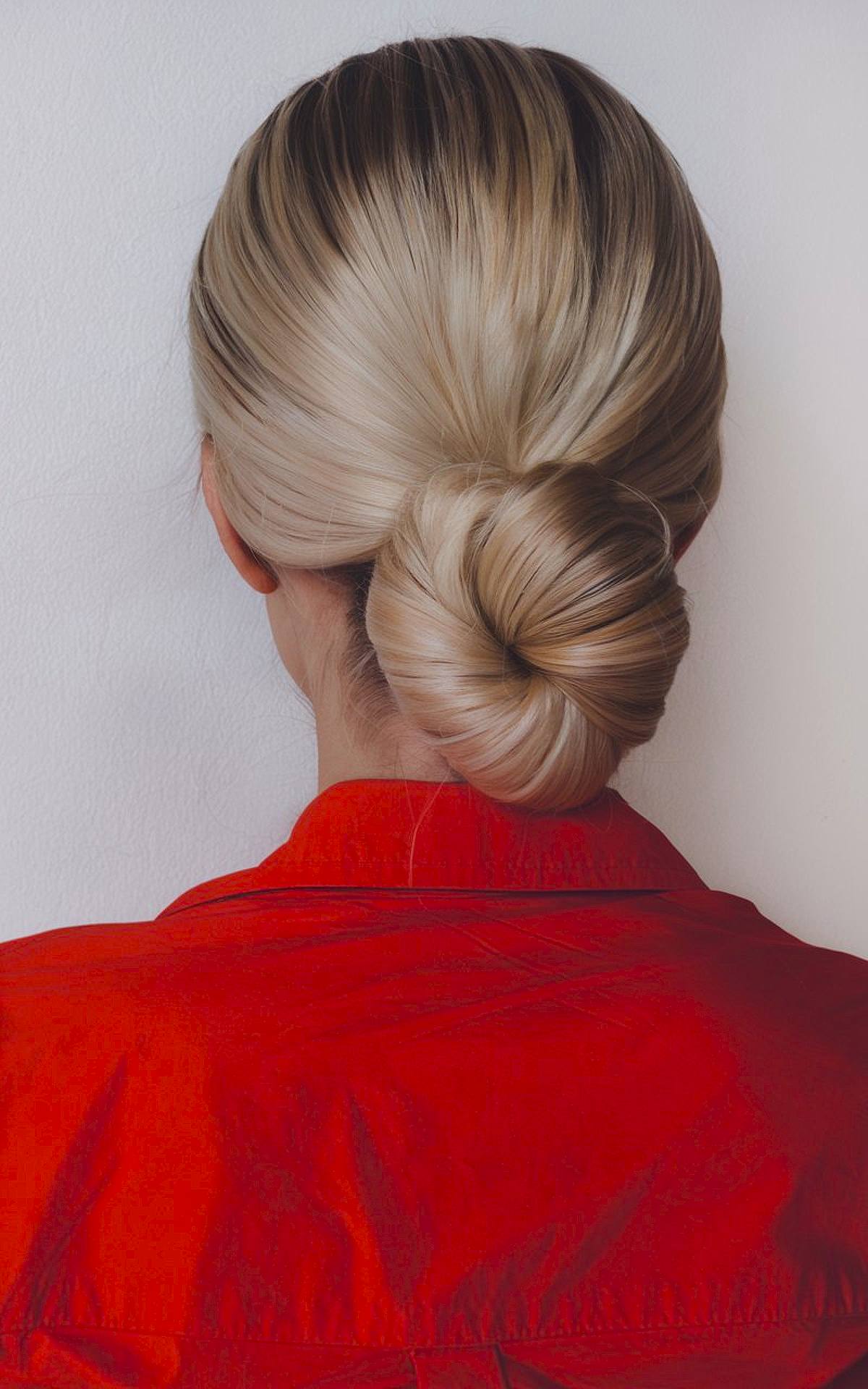 Easy long hair updo for work with a sleek low bun