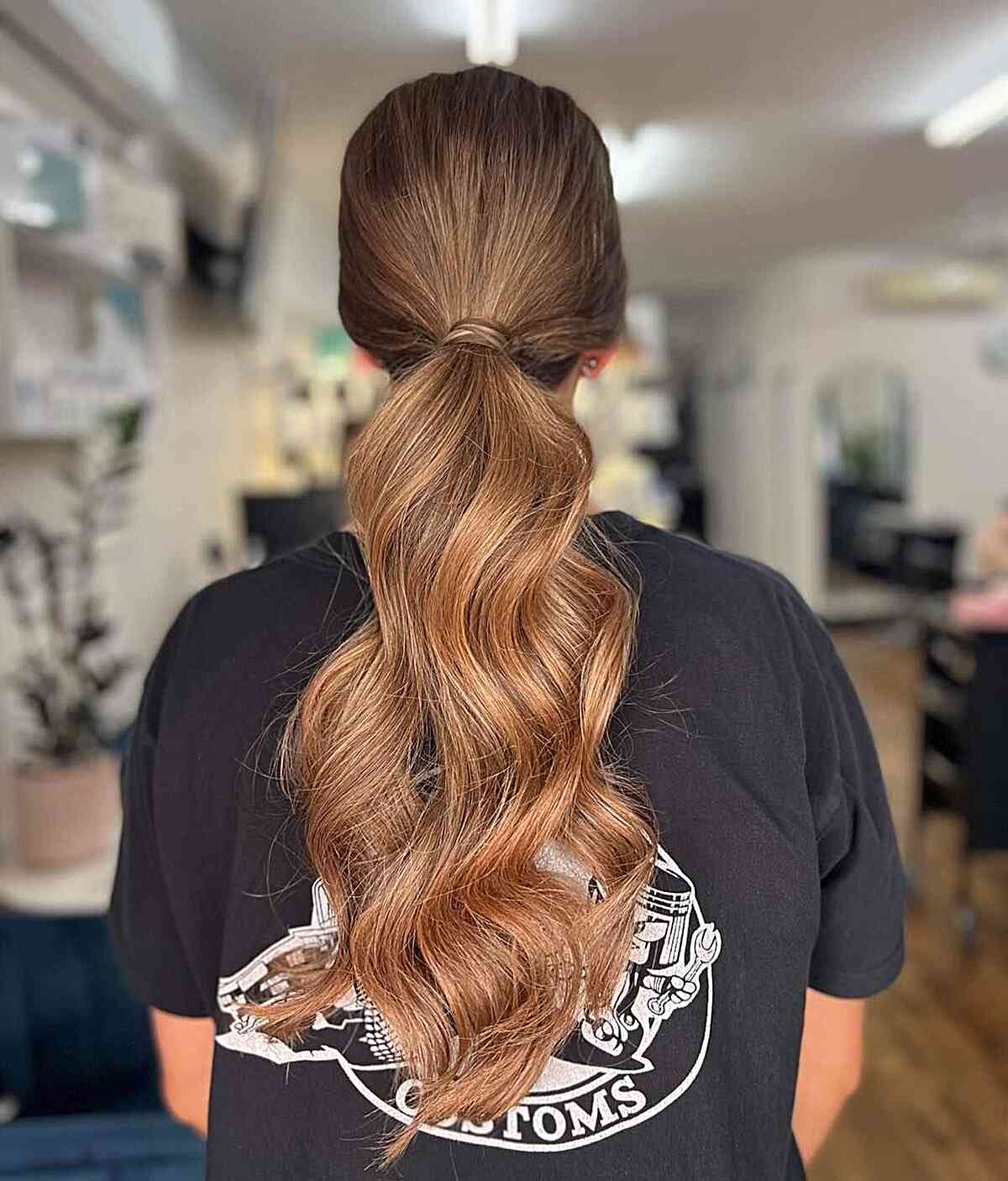 Easy Low Pony with Loose Waves for Graduation and Long Brown Hair