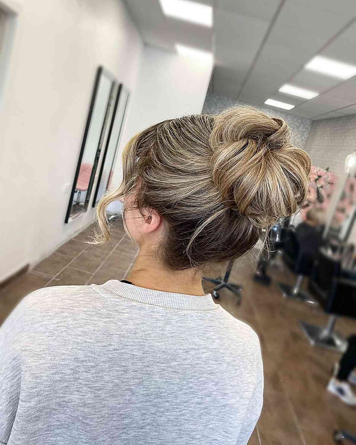 Easy Textured Top Bun Updo for Wedding Attendees
