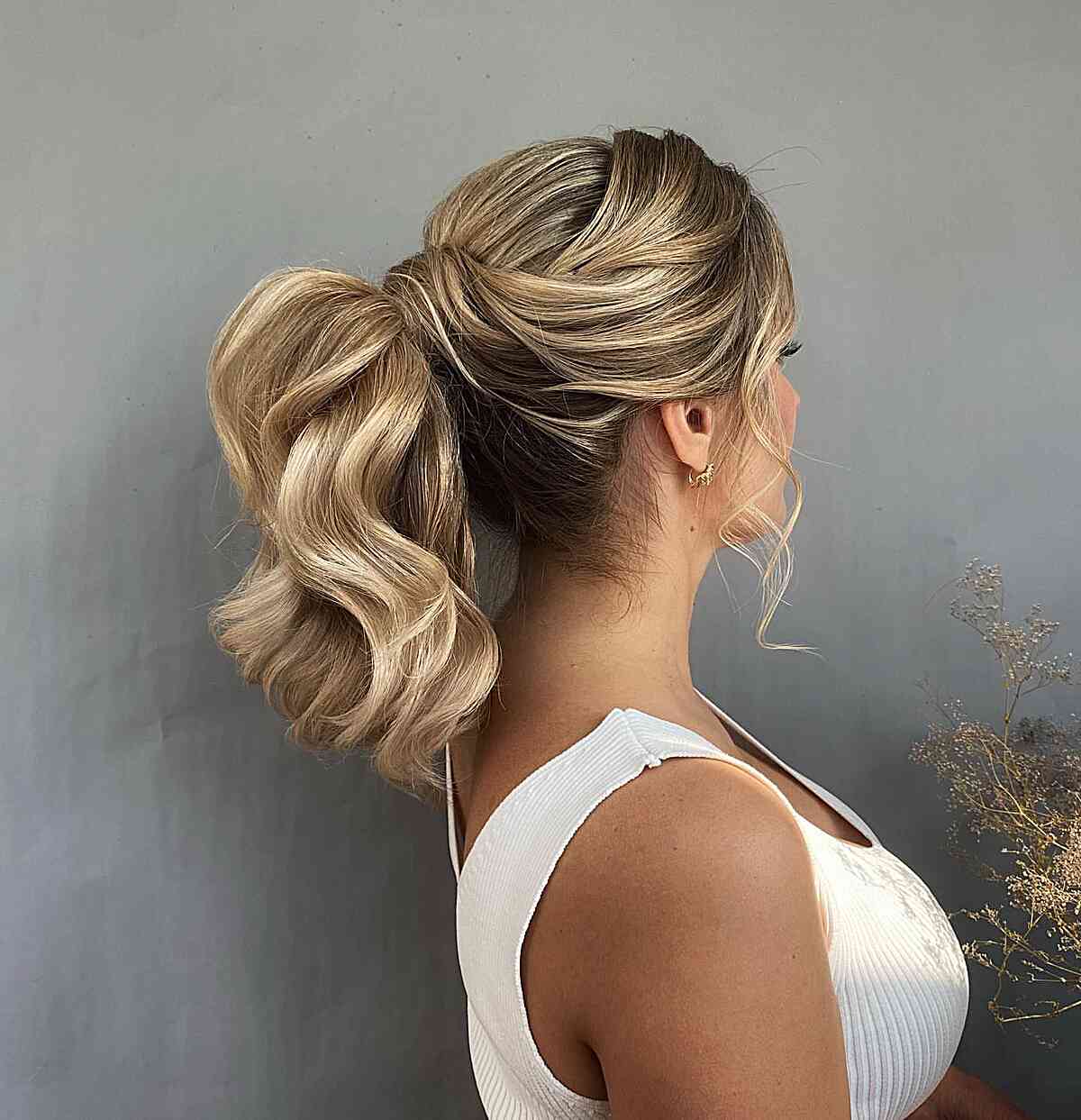Easy Voluminous Ponytail Wedding Guest Style for Blonde Thick Hair