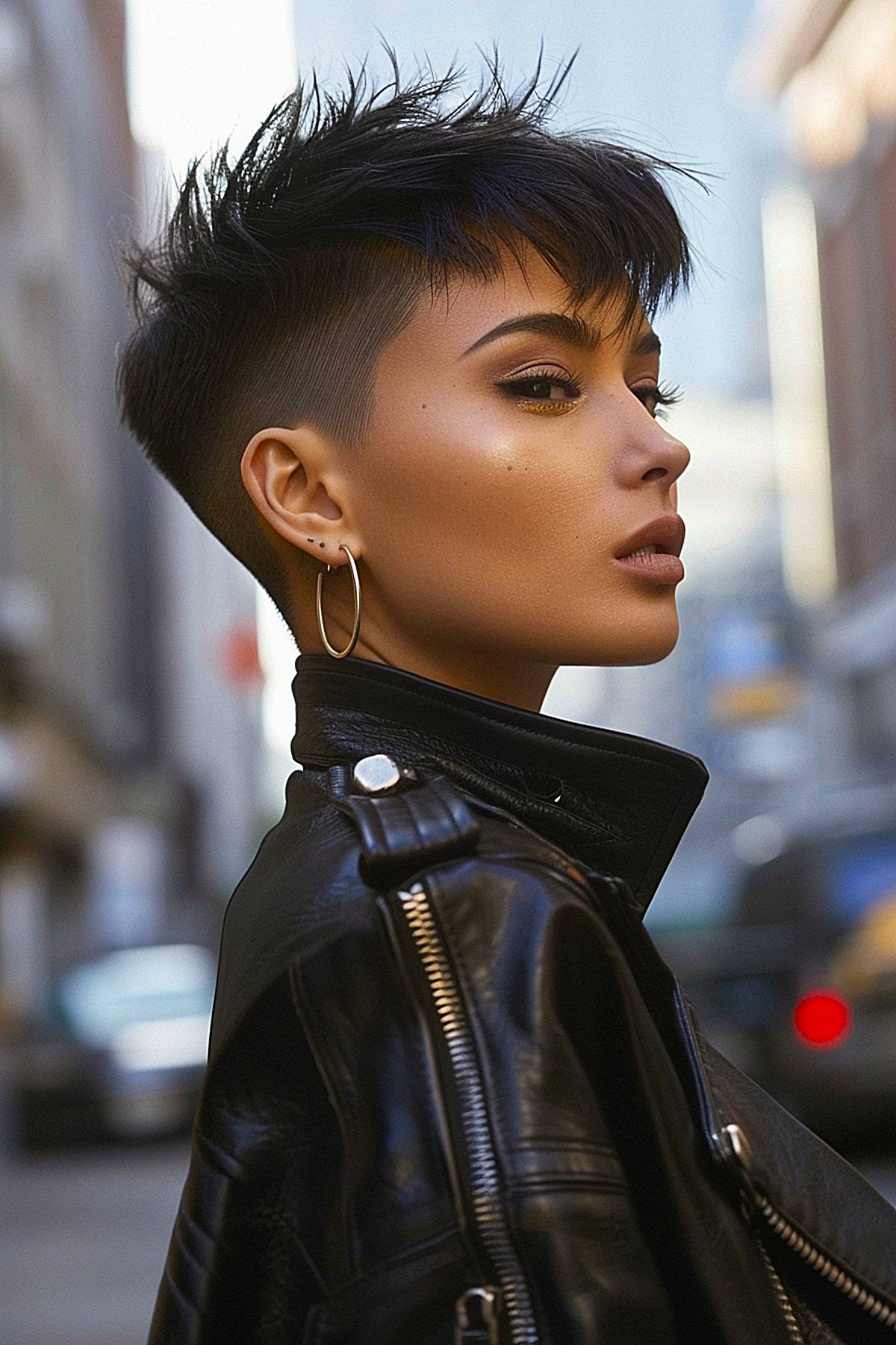 Edgy short pixie haircut with undercut and textured top