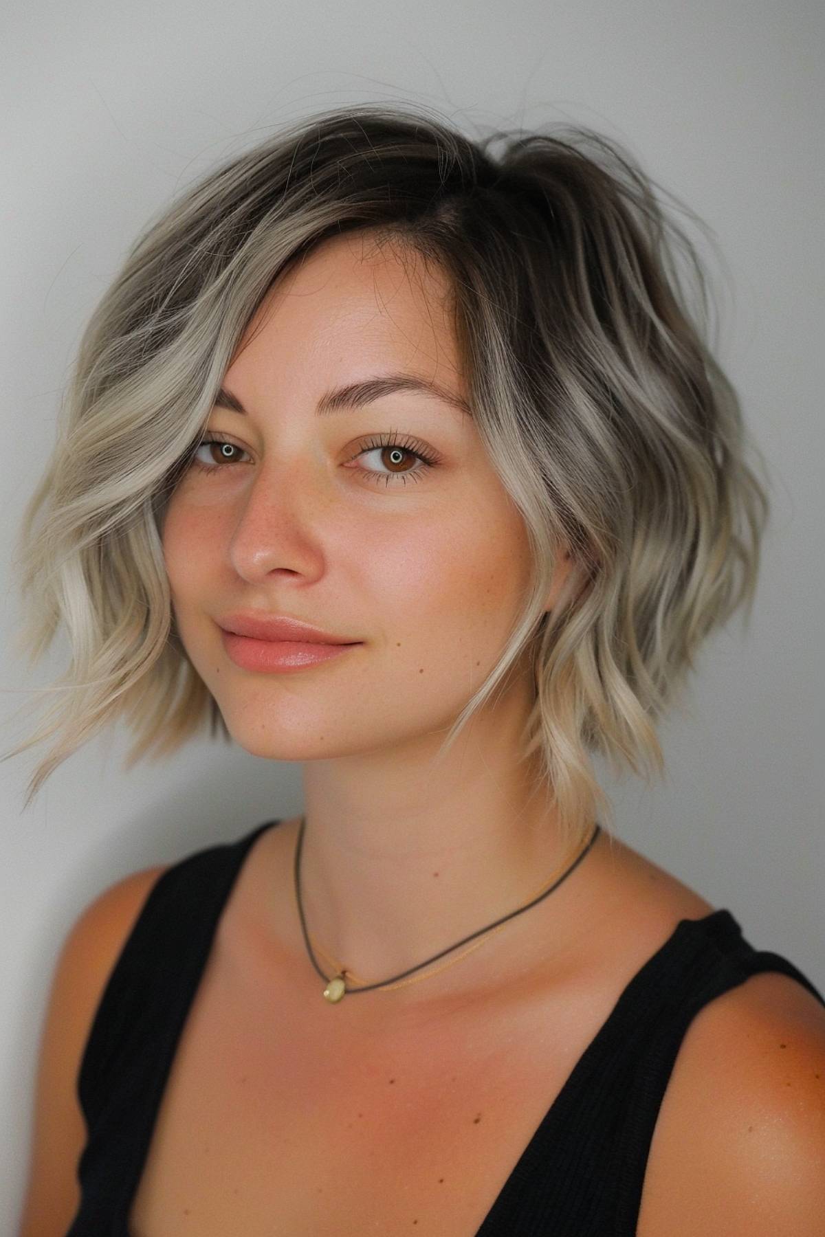 Edgewave Cut – tousled chin-length bob with waves for round faces