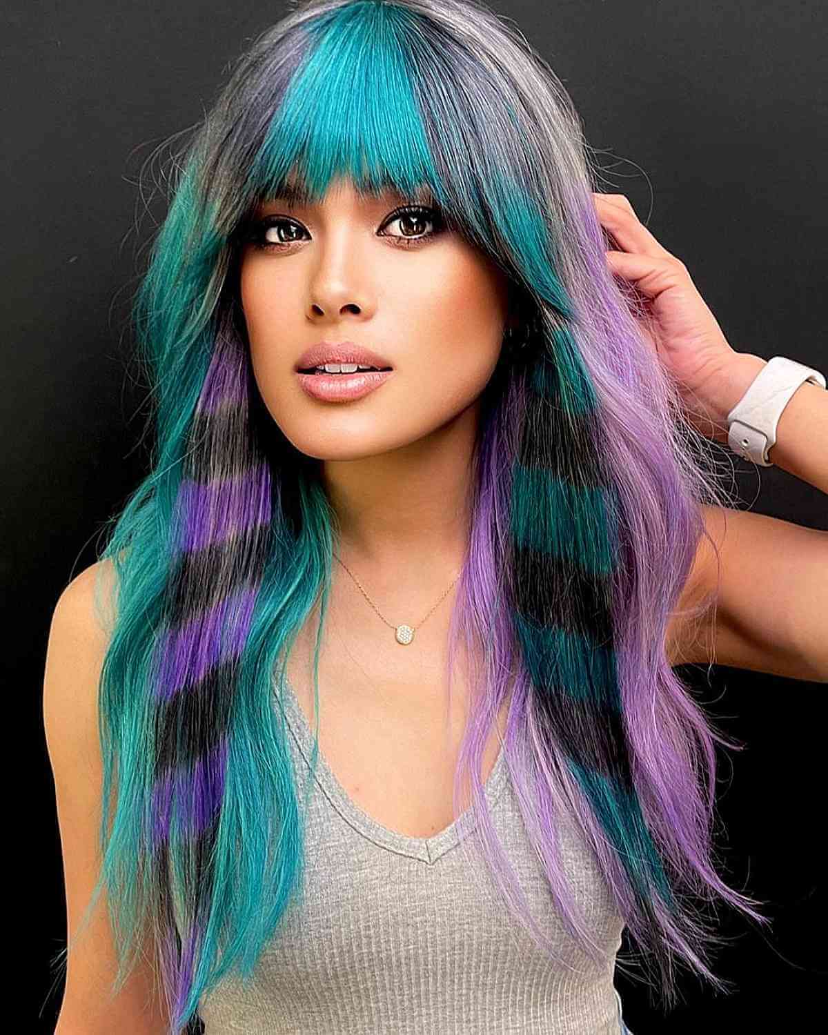 Edgy and Creative Blue-Purple Long Hair