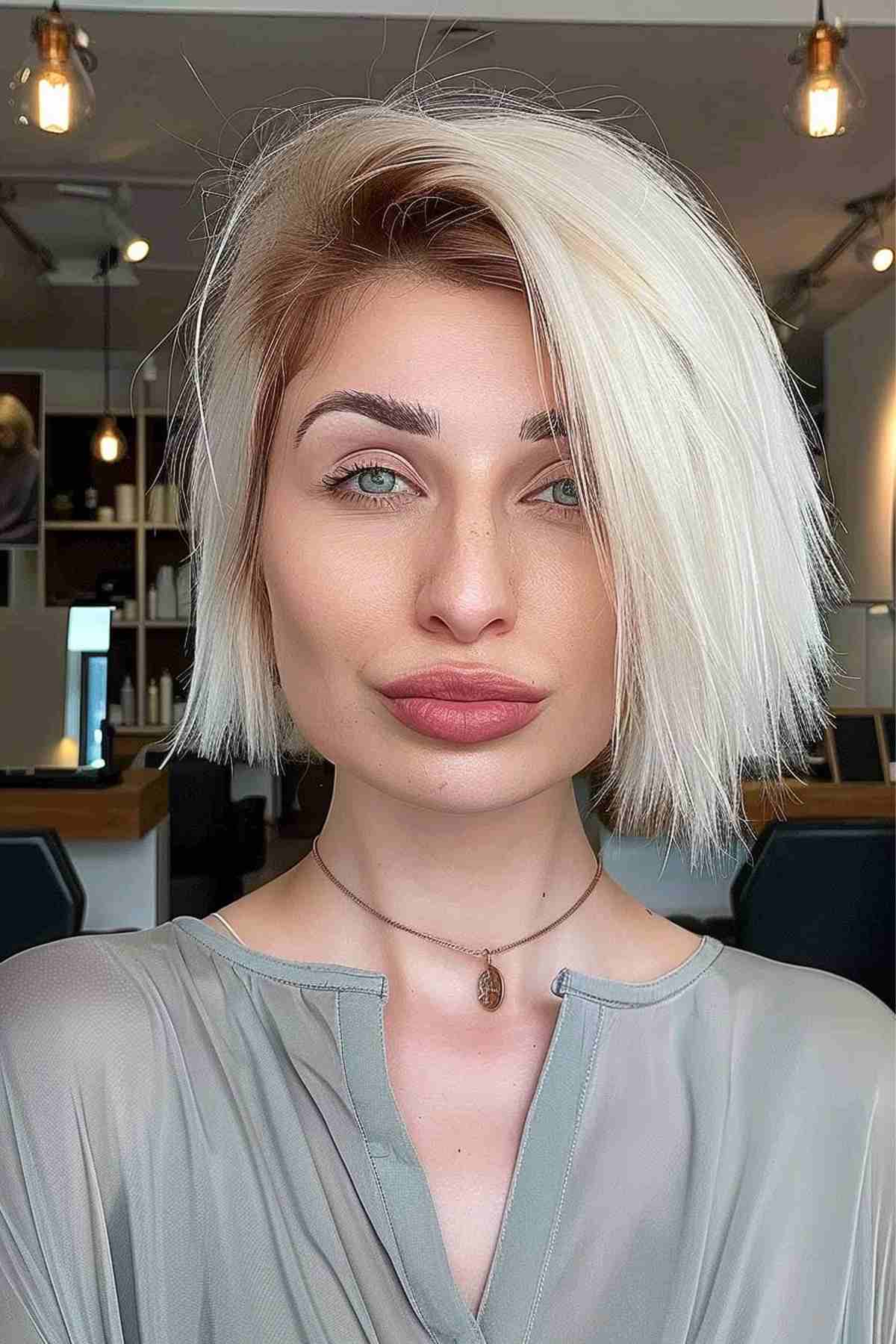 Edgy chop with choppy layers for straight hair