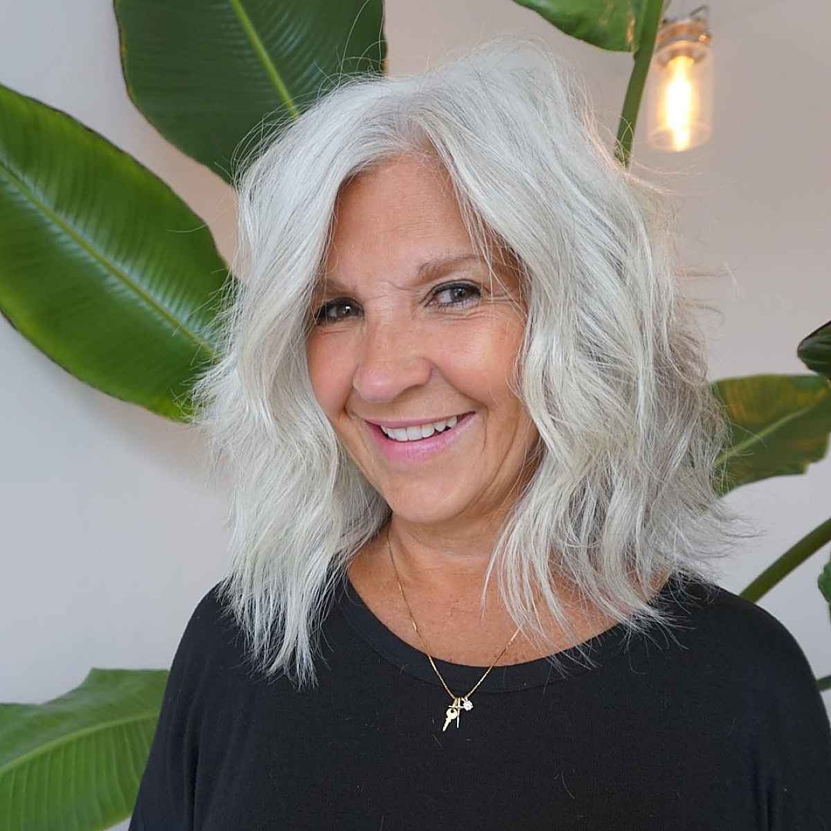 Edgy Messy Lob for Senior Ladies Over 60 with a Wavy Hair
