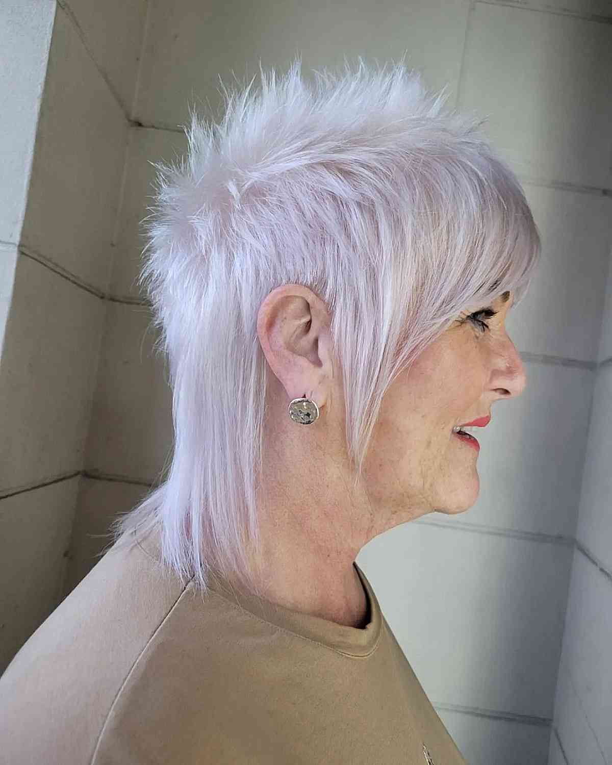 Edgy Mullet with Spiky Crown Layers for Old Women