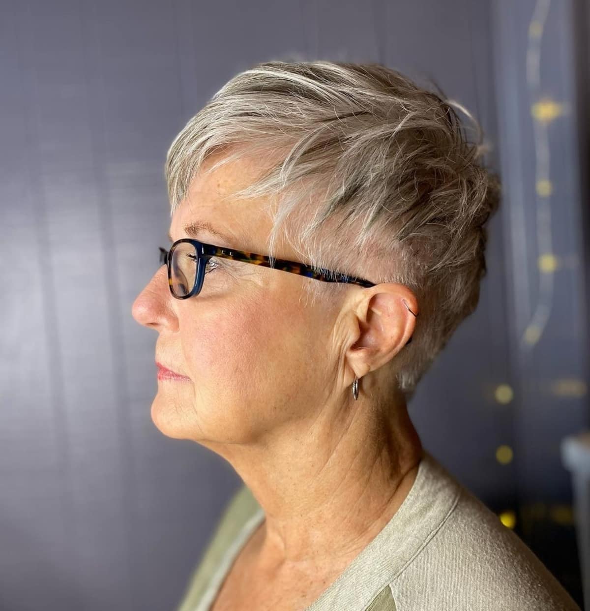 Edgy pixie for women over 60 with glasses