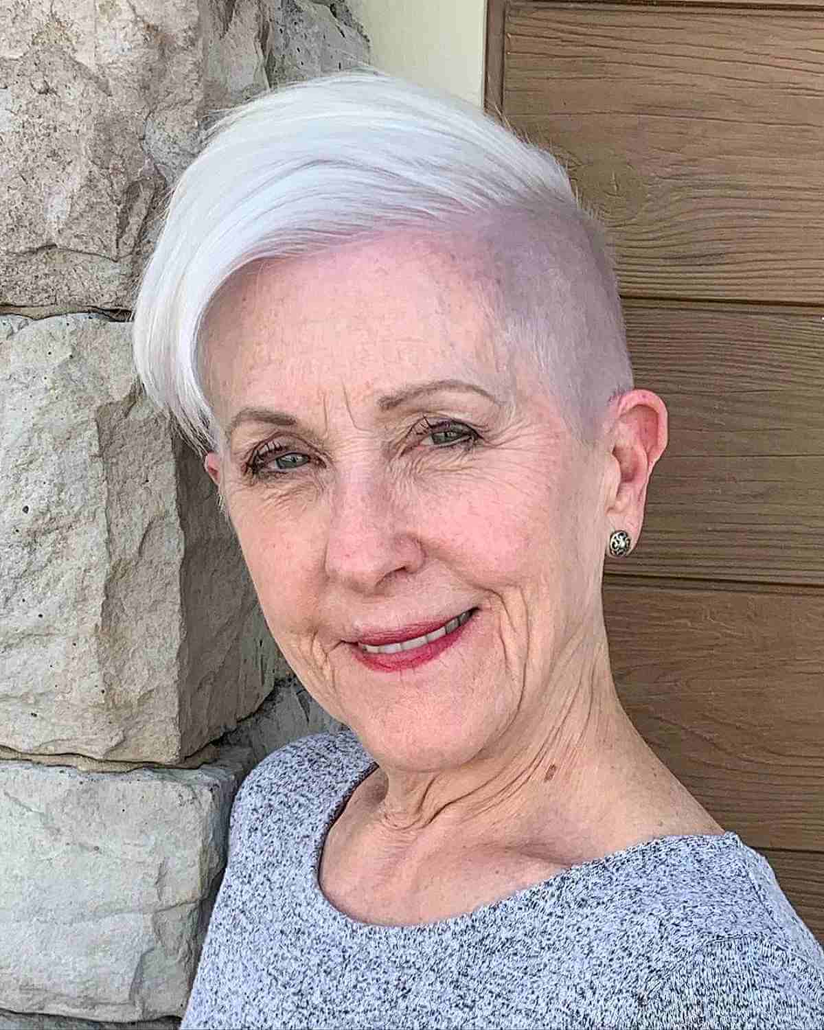 Edgy Pixie with Shaved Sides for 70-Year-Olds
