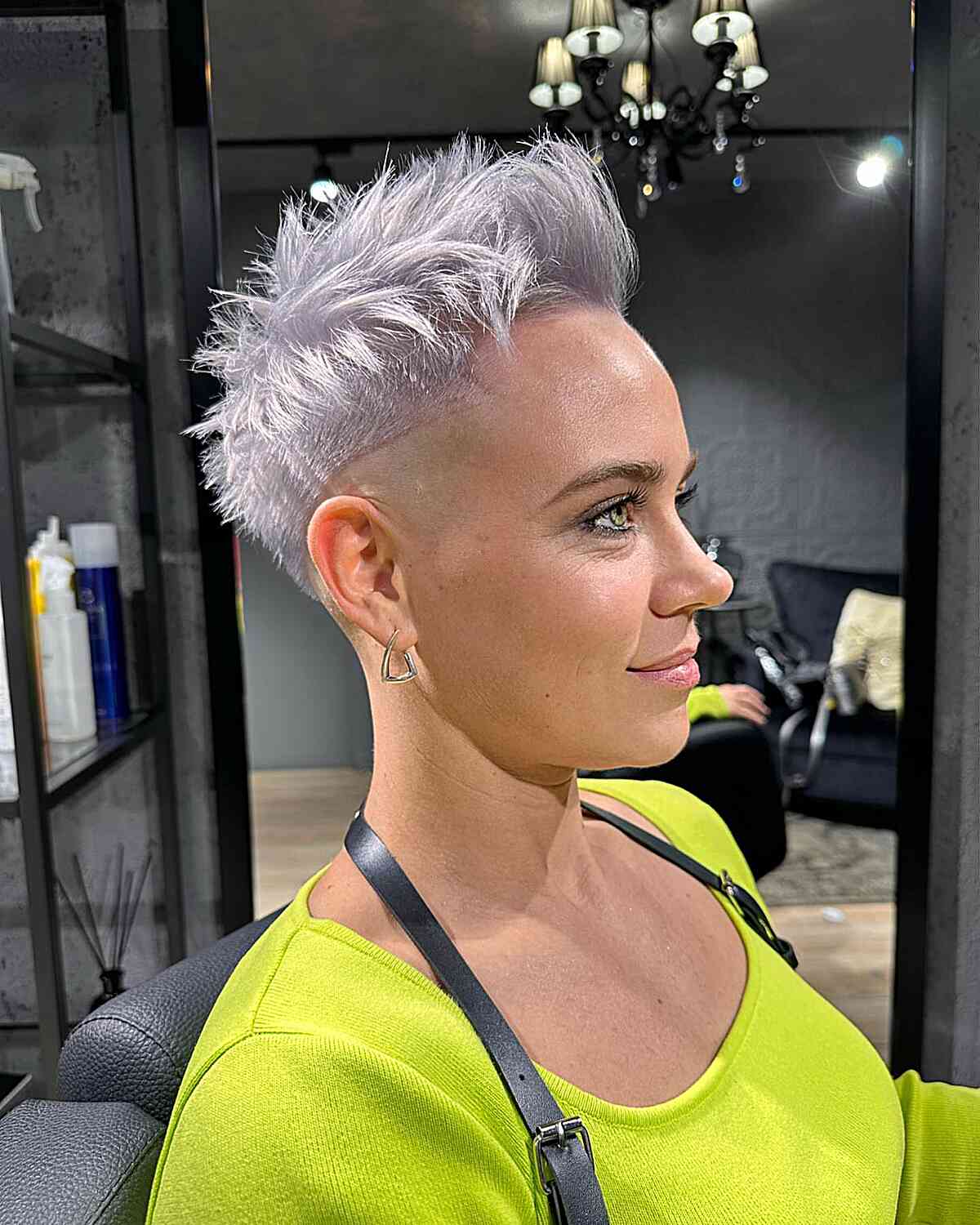 Edgy Platinum Steel Pixie Cut for women with short spiky hair
