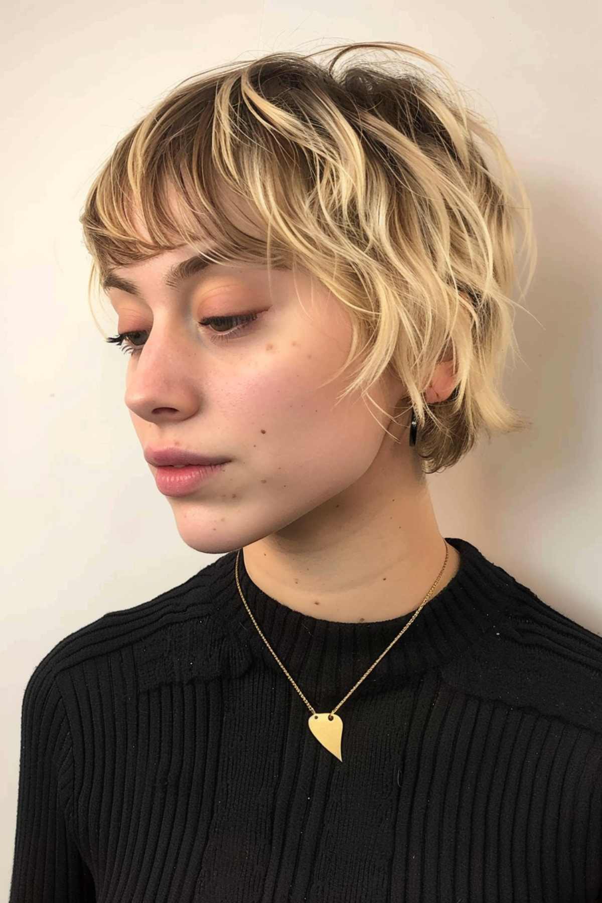 Edgy cut with disconnected layers for a bold, modern style.