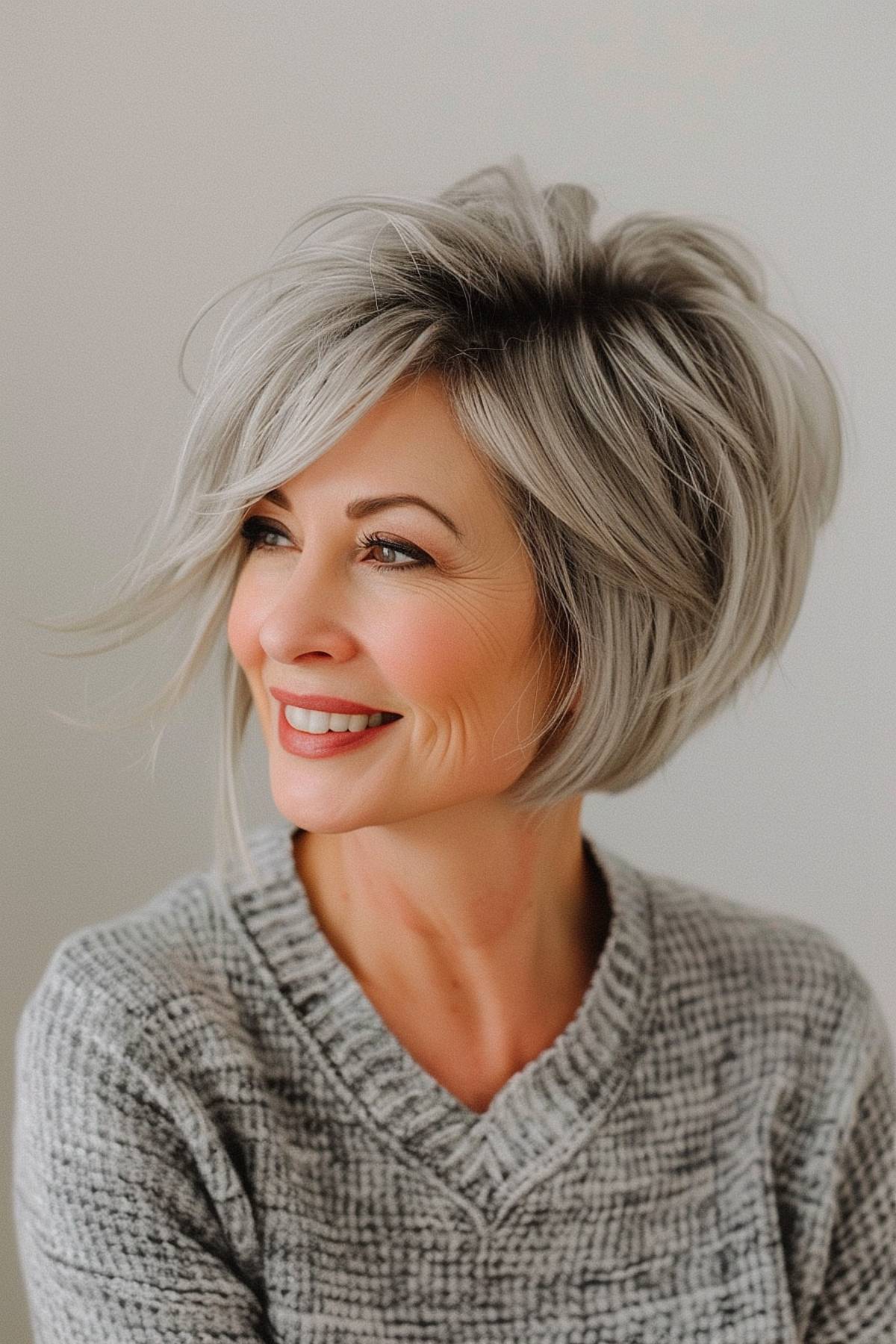 Short stacked pixie bob haircut with layers