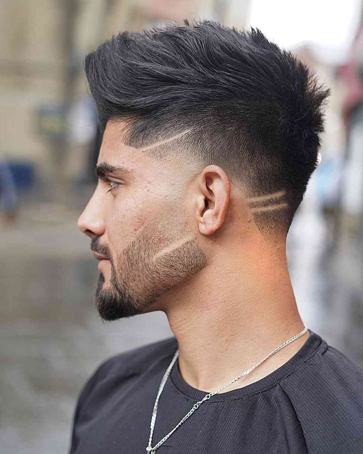 Edgy Taper Fade with Designs for Men