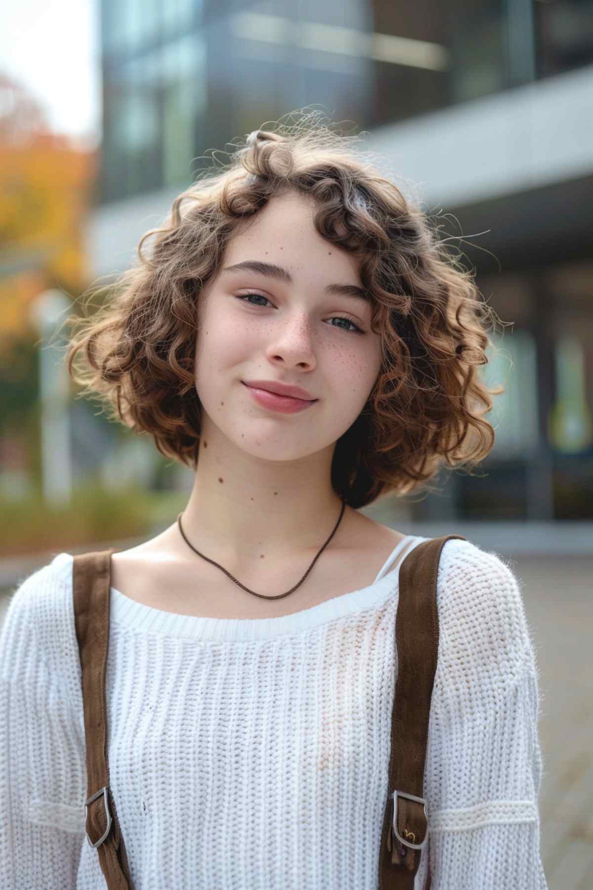 Teen girl with an effortless curly bob hairstyle