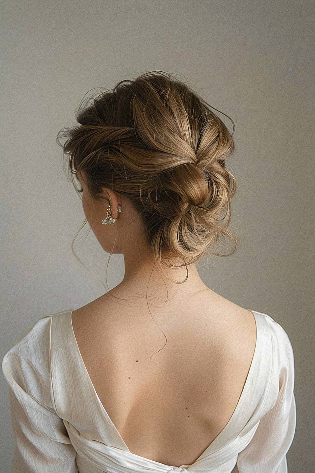 Easy bridesmaid updo for short hair