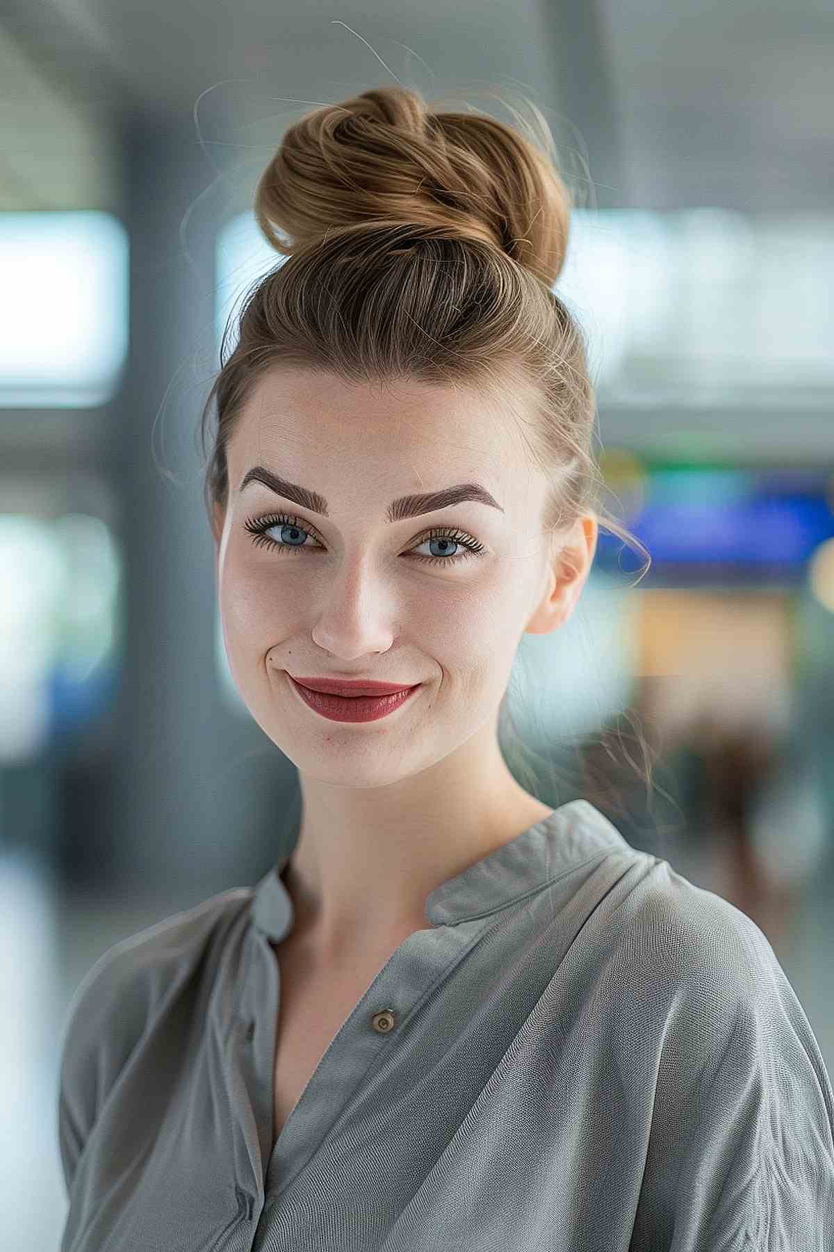 Effortless high bun easy updo for airport travel