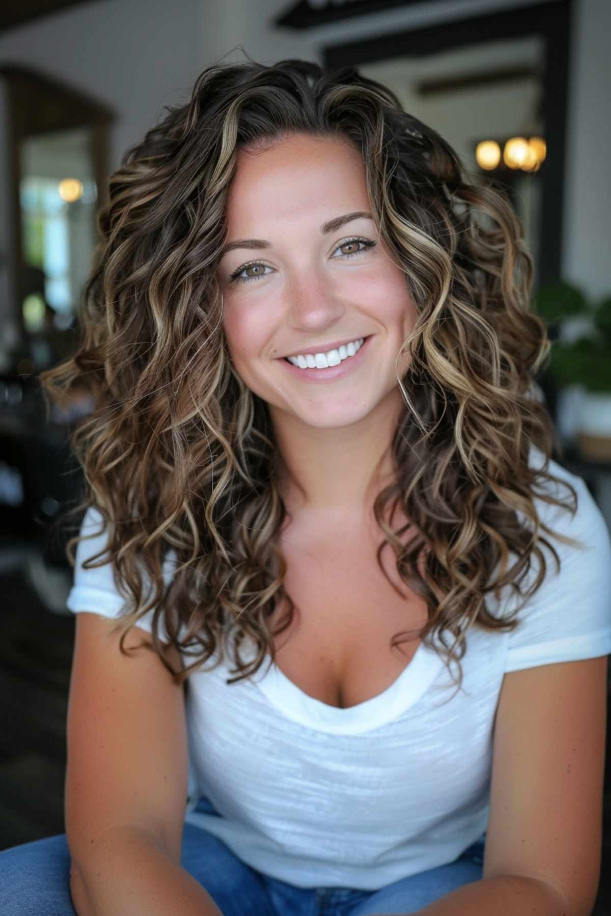 Mid-length curly haircut for moms