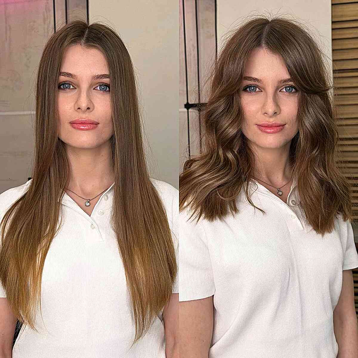 Effortless Mid-Length Cut with an Off Center Part for Ladies Over 30