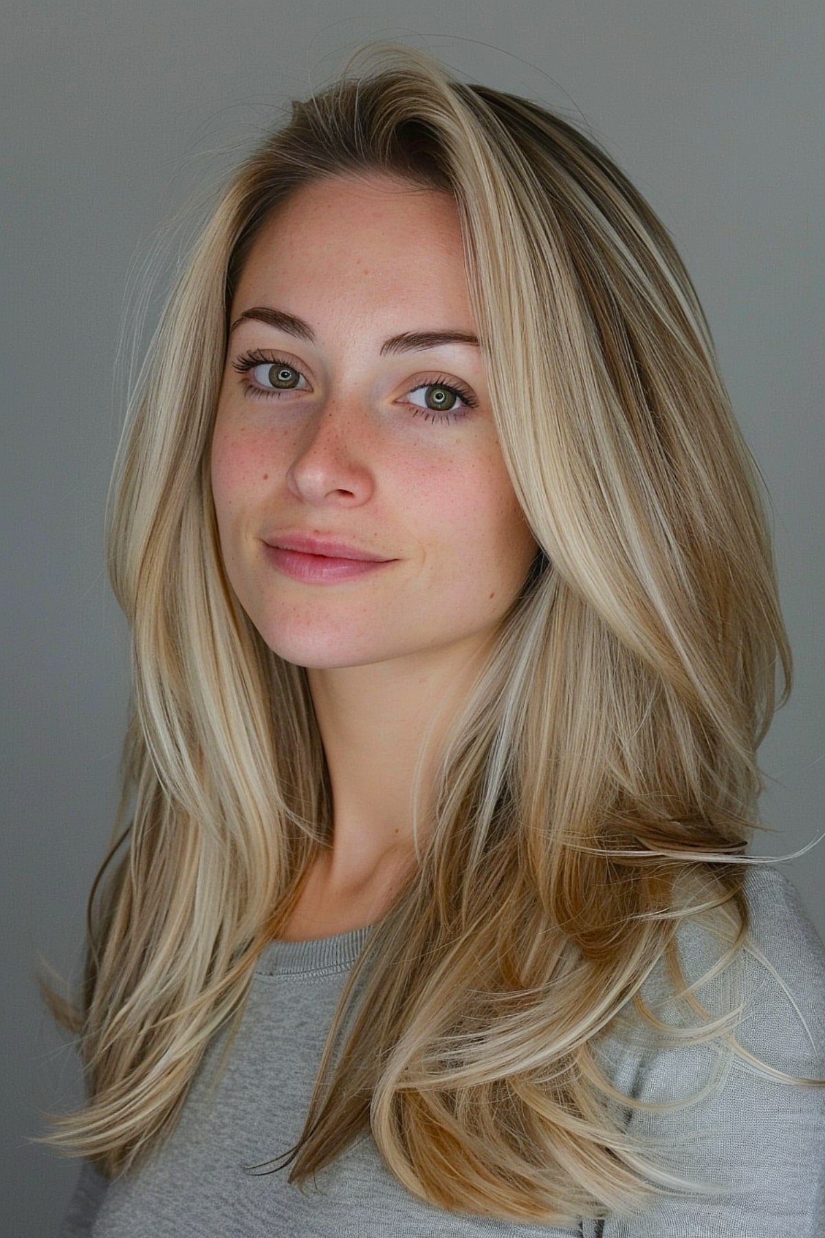 Natural layered haircut with bright blonde tones