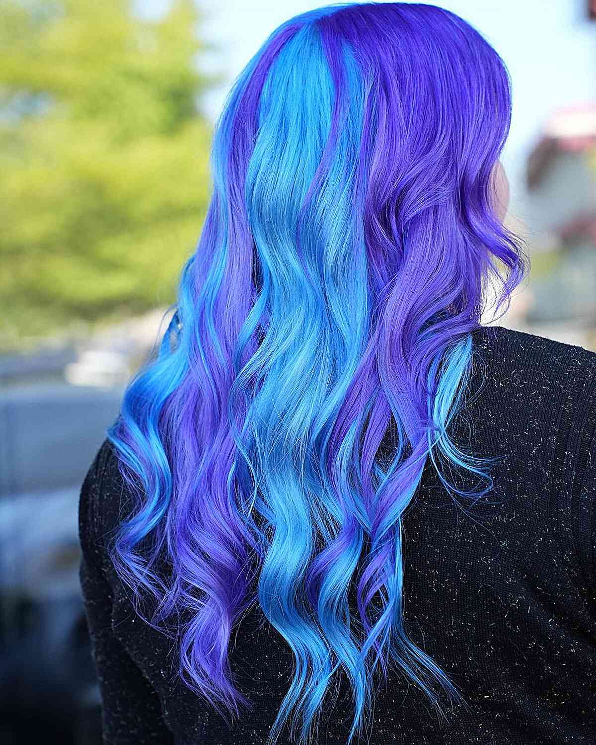 Electric Blue and Purple Streaks in Hair