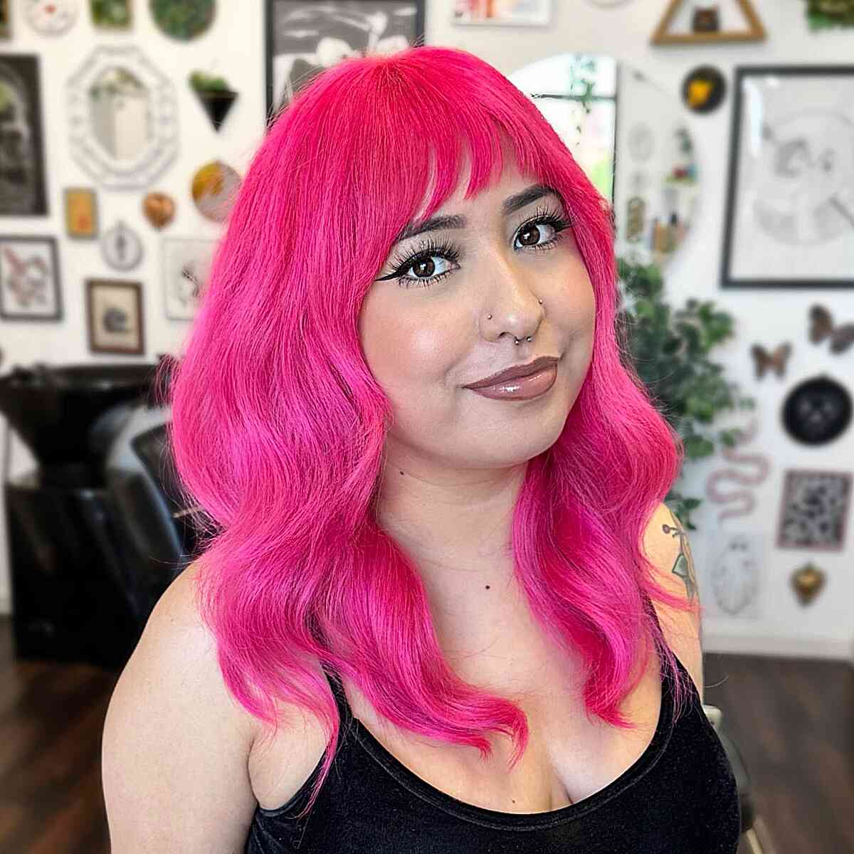 Electric Bright Pink Hair for medium-length straight hair