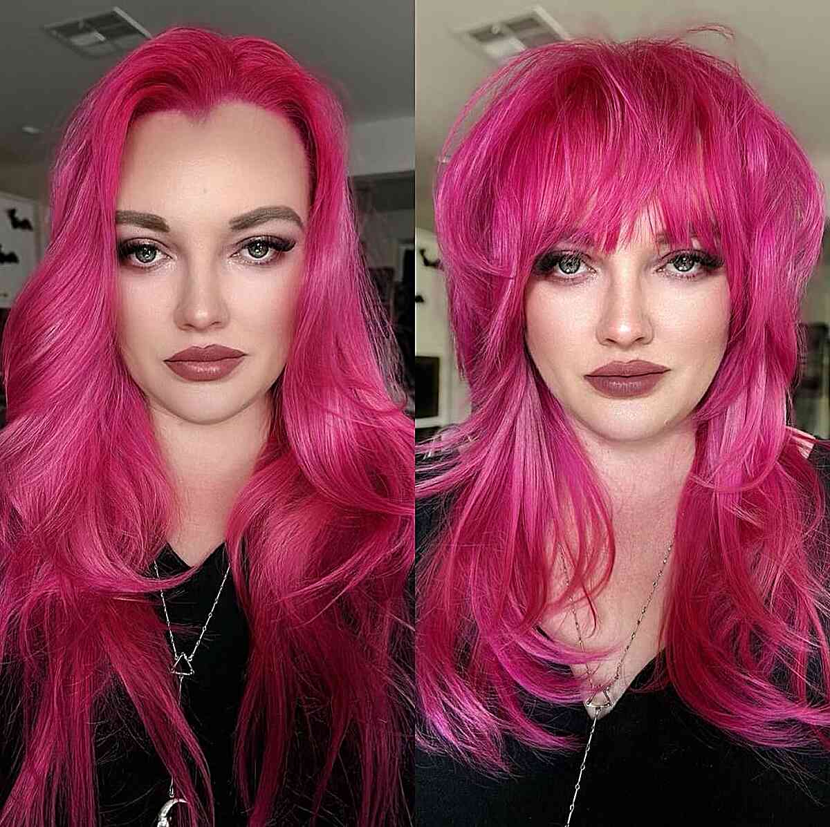 Electric Pink Razor Cut Hair