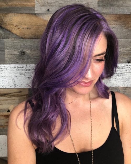 Electric Purple Highlights in Brown Hair