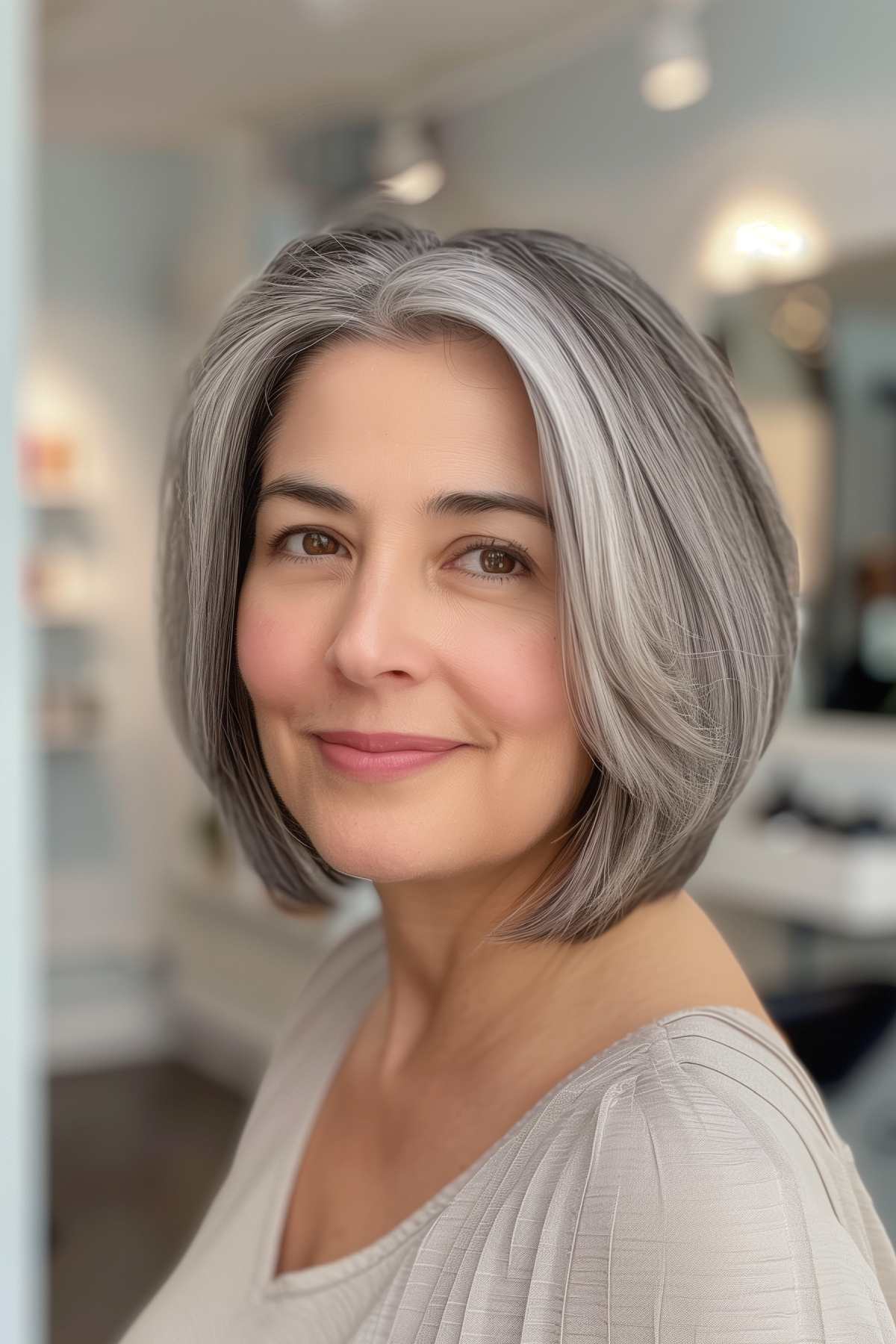 Elegant bob for thick grey hair