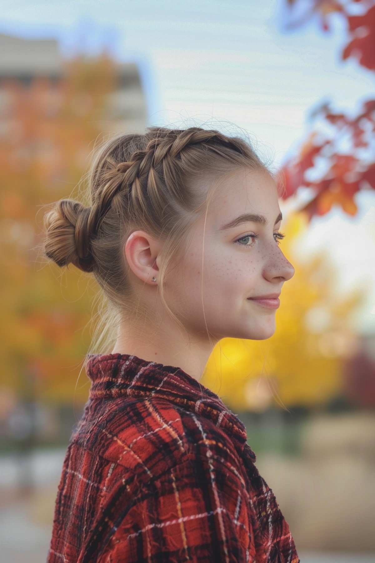 Elegant braided updo hairstyle for teens with medium to long hair