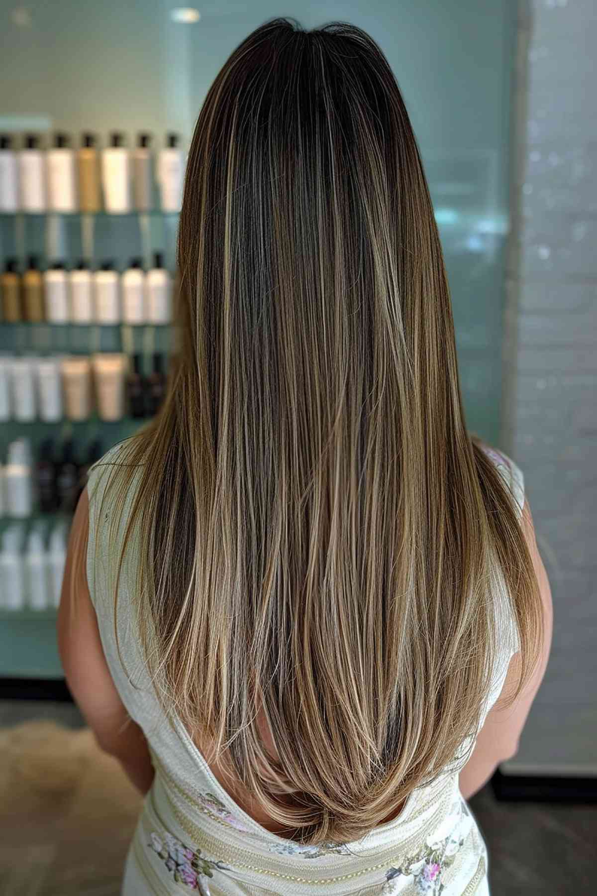 Long Straight Hair with Dark to Light Gradient Color