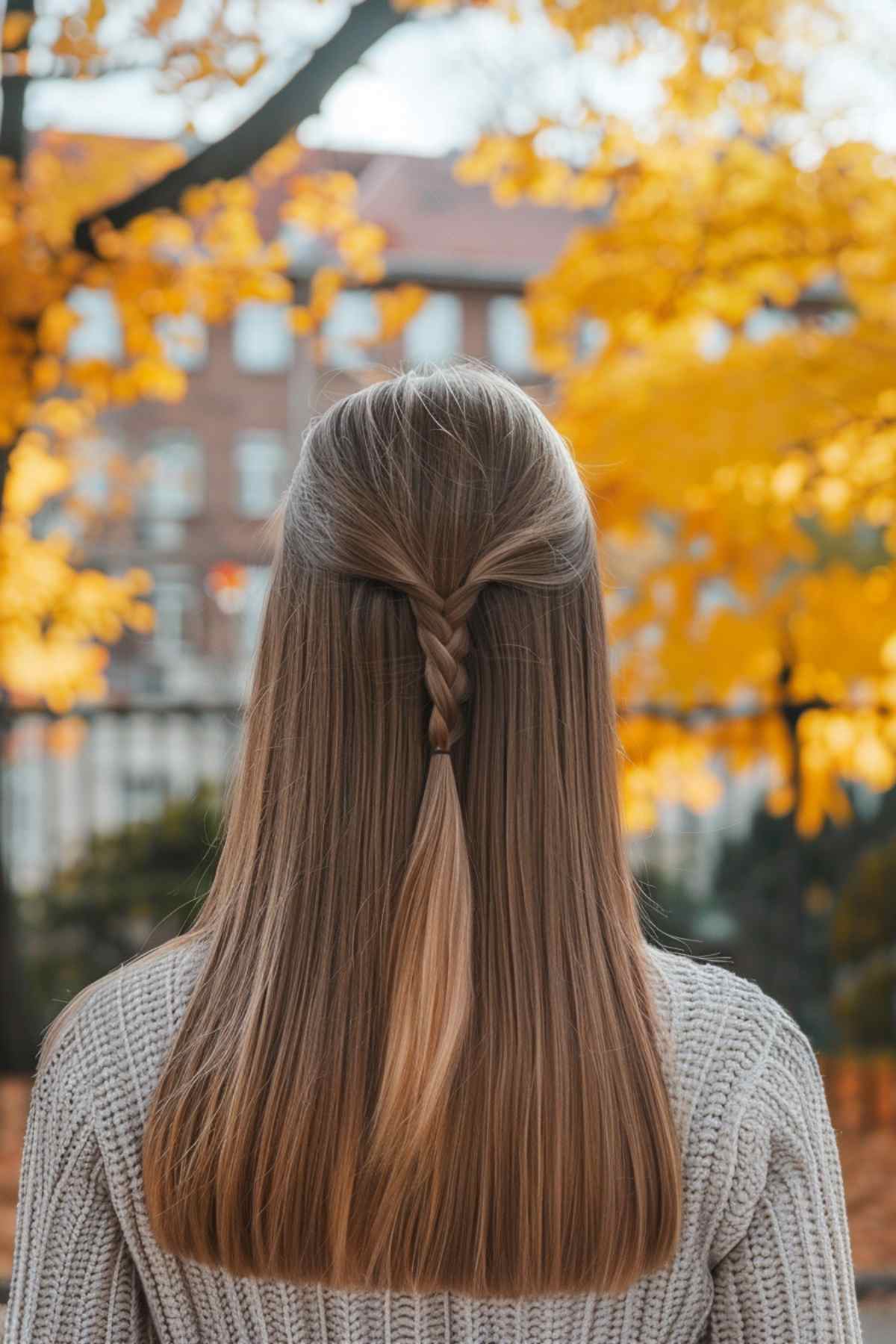 Elegant half-up braid hairstyle for straight medium-length hair