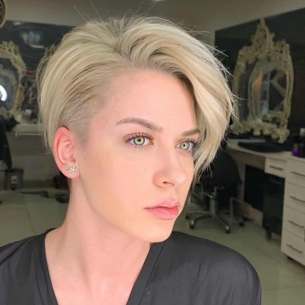 An elegant long blonde pixie hairstyle