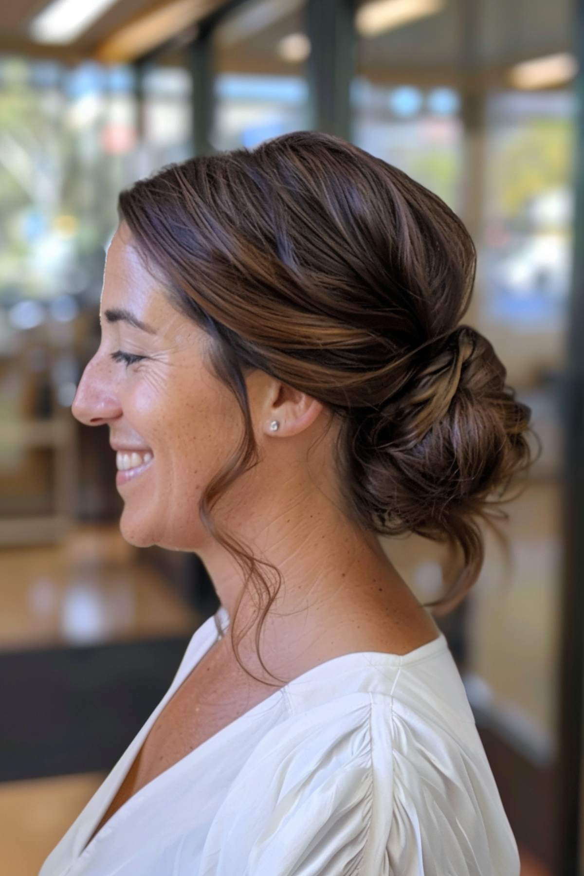 Elegant low bun hairstyle for teachers