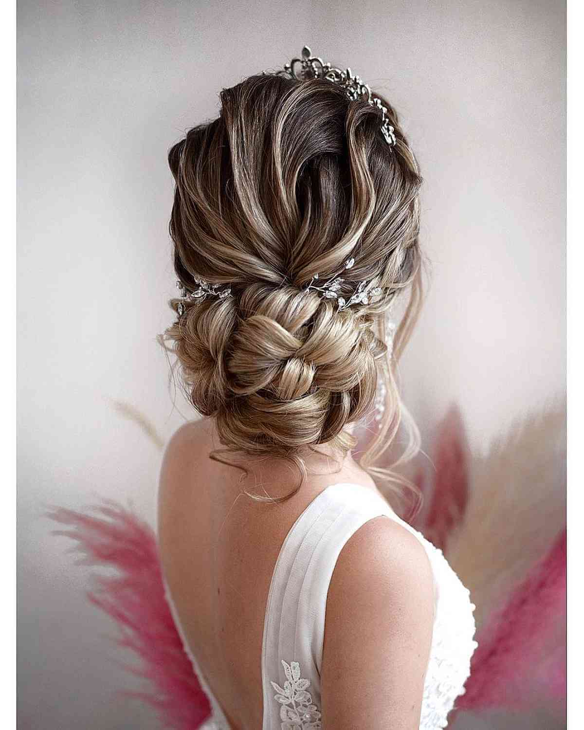 Elegant Low Updo with Accessories for Long Hair