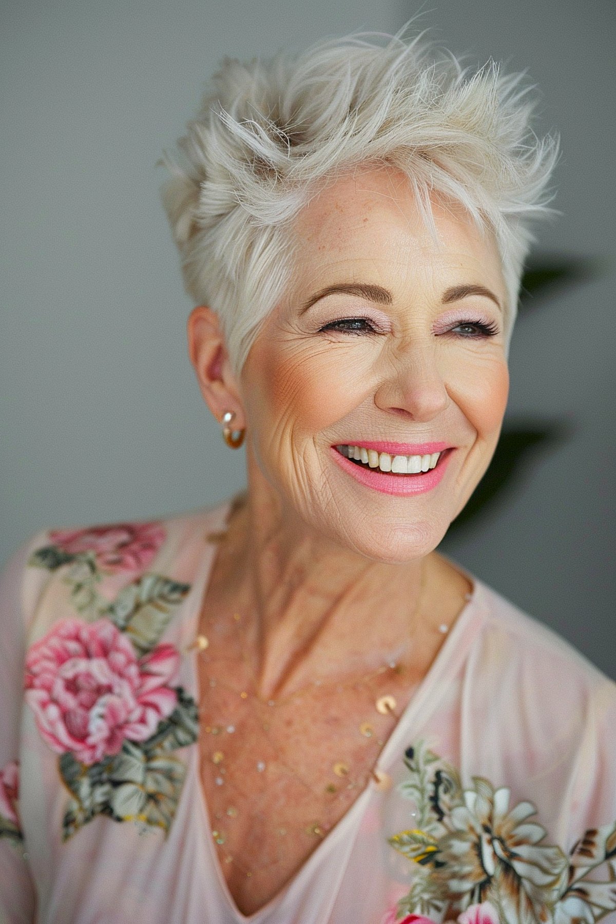 Short spiky haircut for women over 70 with silver texture