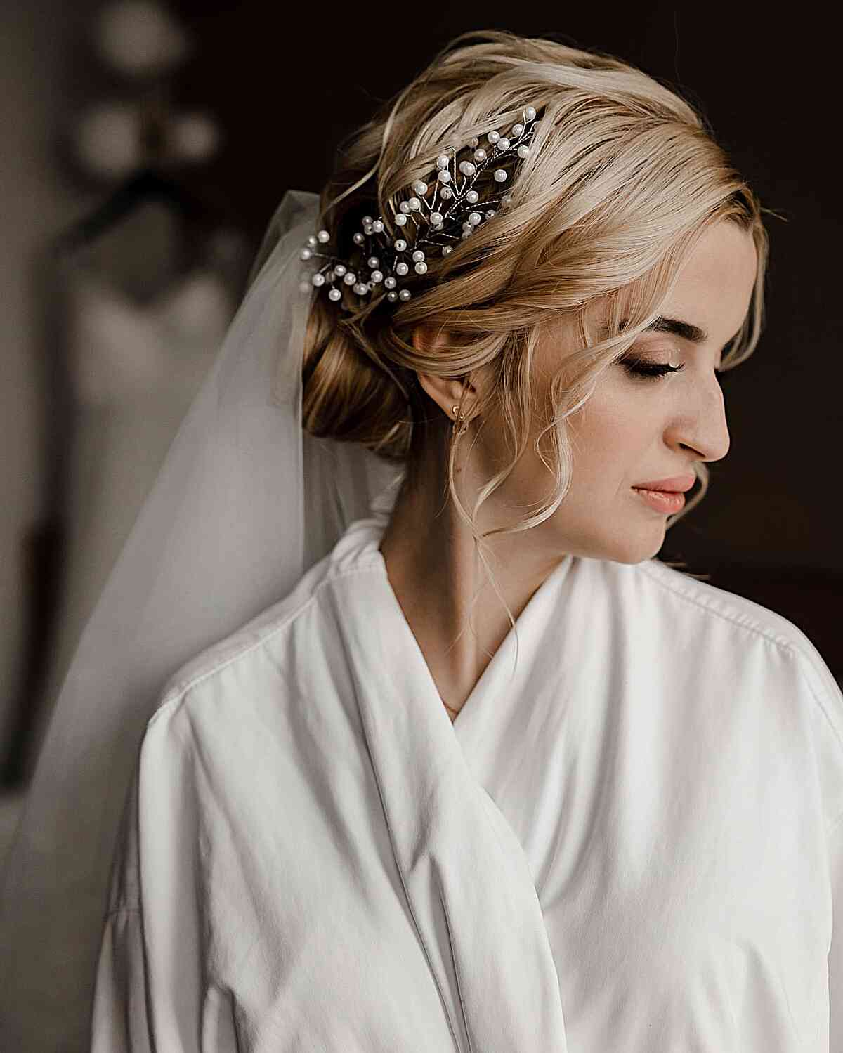 Elegant Short Updo with Accessories for a Wedding