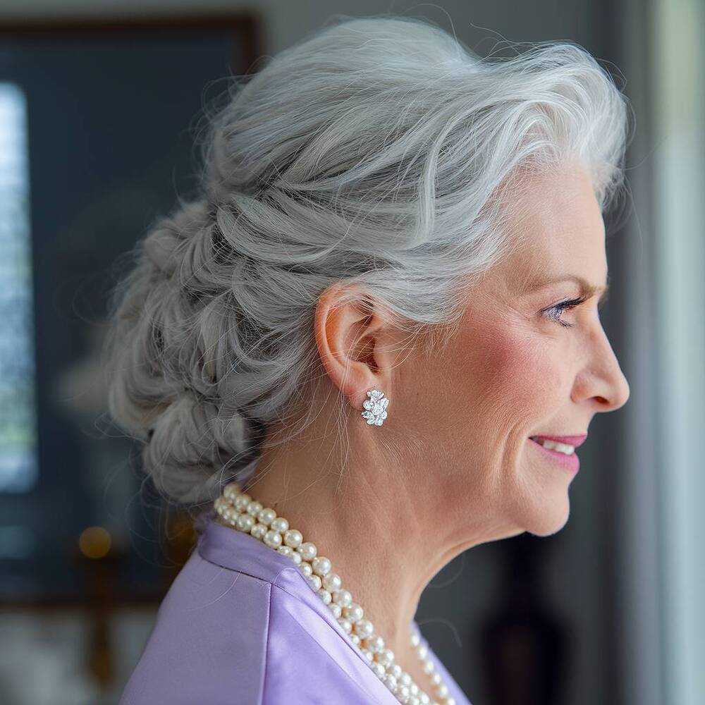 Elegant updo with soft twists and volume, a sophisticated hairstyle for women over 60