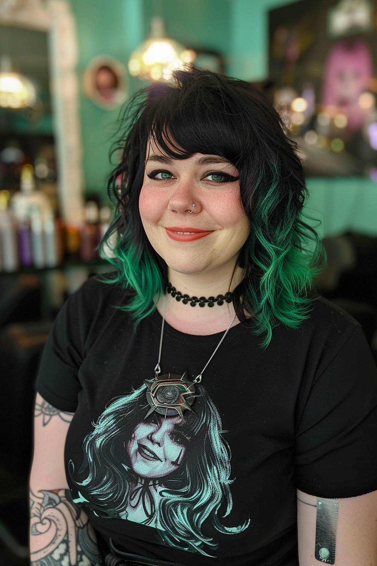 Emo haircut for round face with colored ends