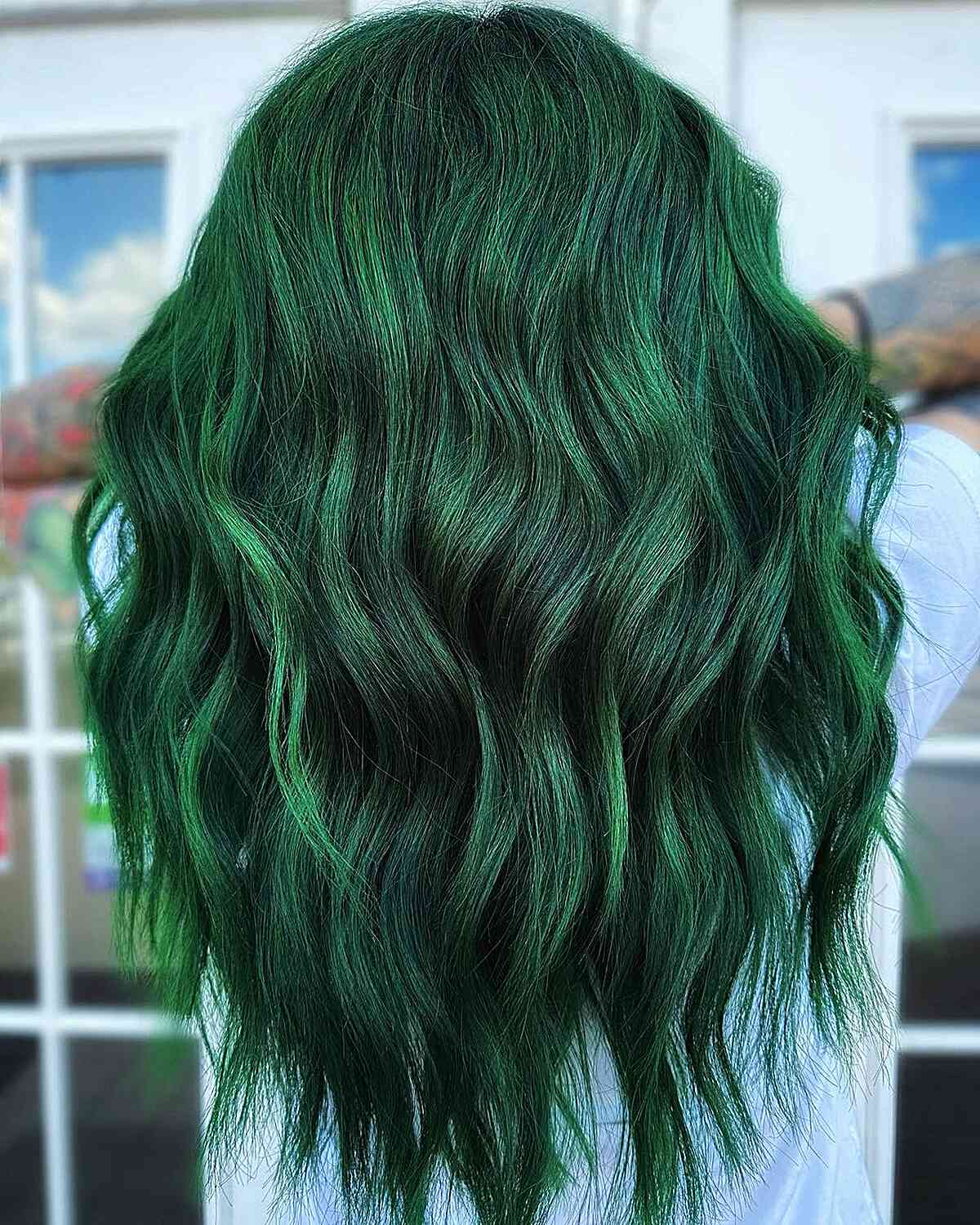 Enchanting Evergreen Hair Color for long hair