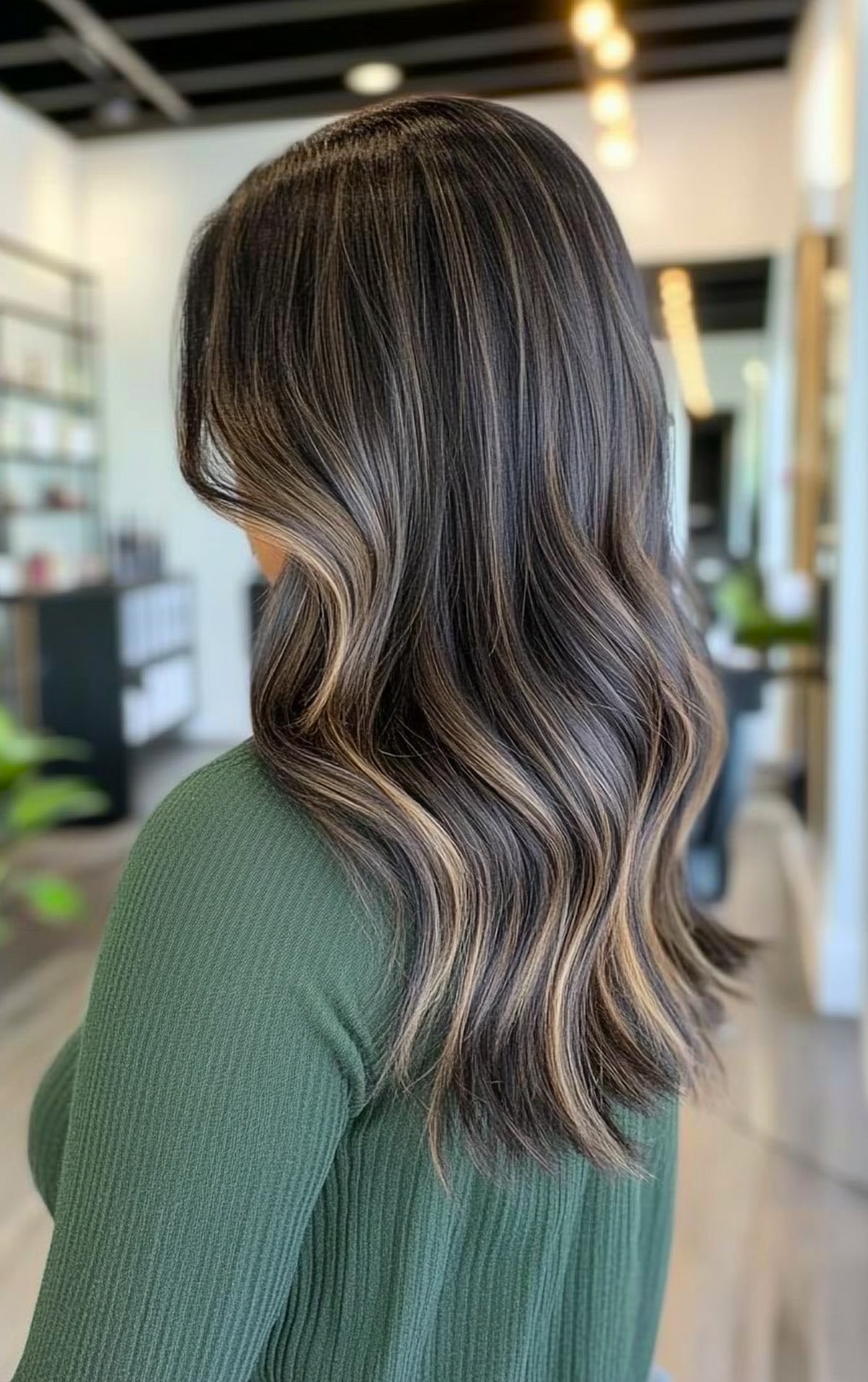 Espresso hair color balayage with ashy blonde highlights