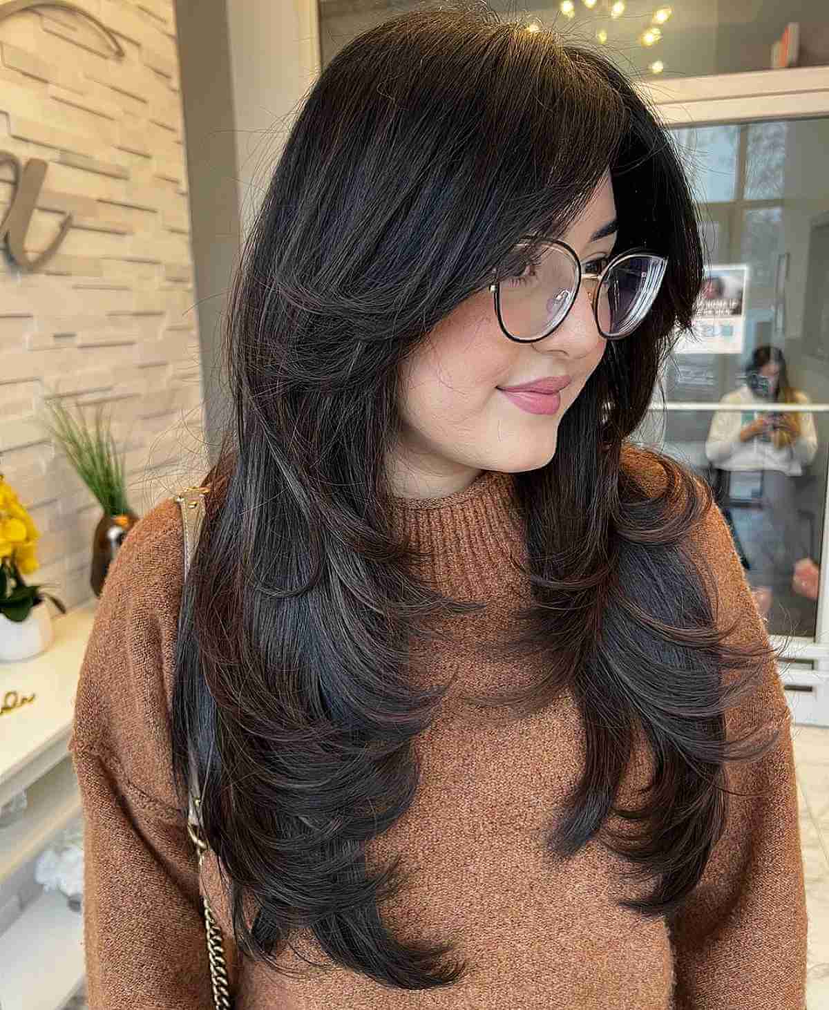 Extra Long Black Hair with Feathery Layers for thin hair