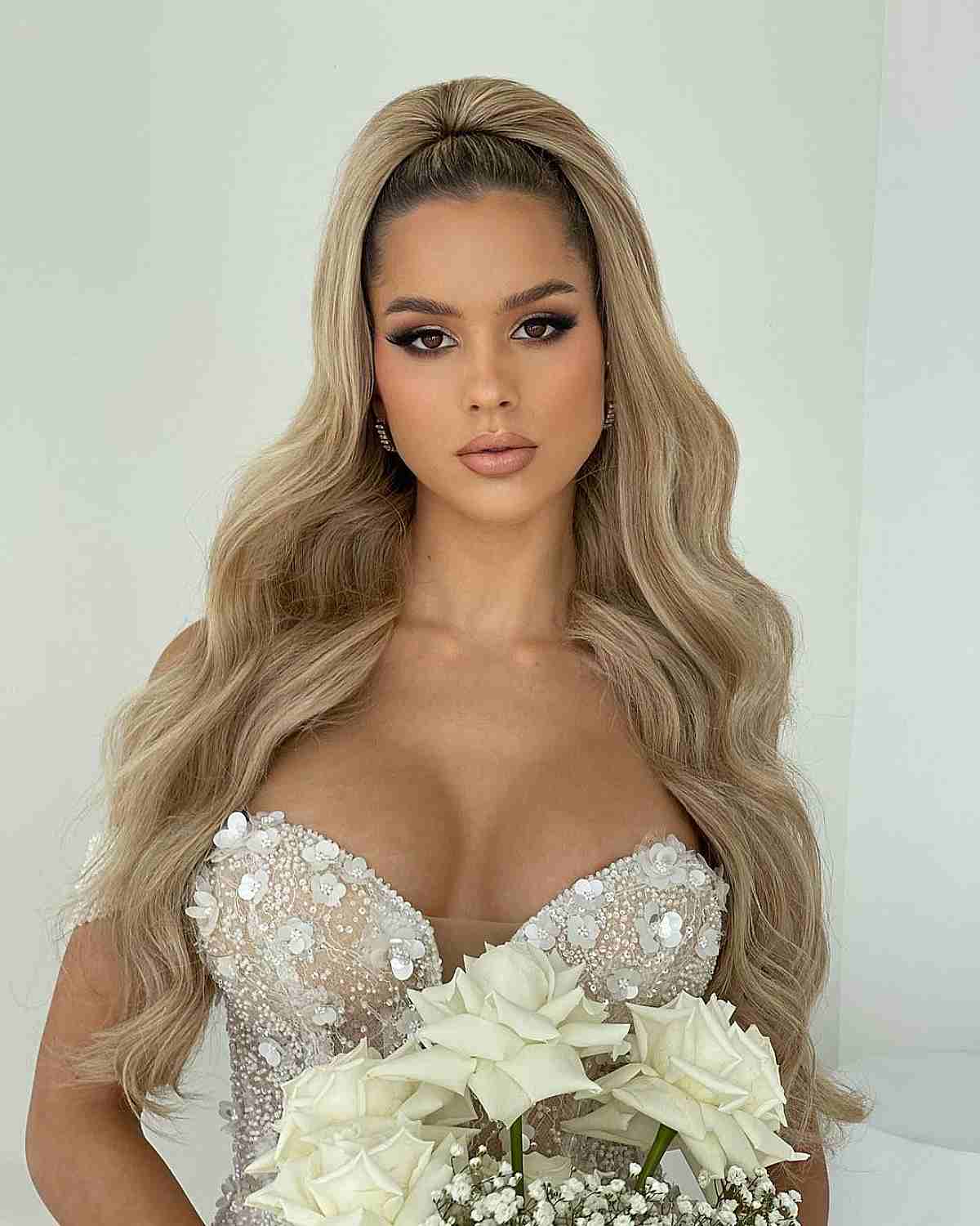 Extra Long Blonde Hairstyle for a Wedding